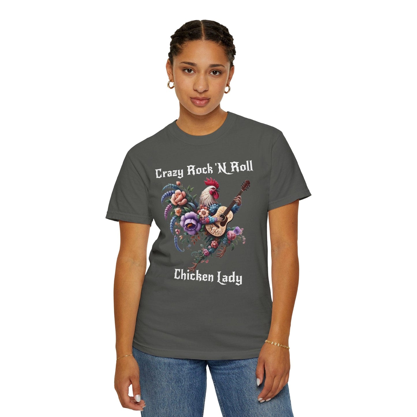 Crazy Rock 'N Roll Chicken Lady Dark T-shirt