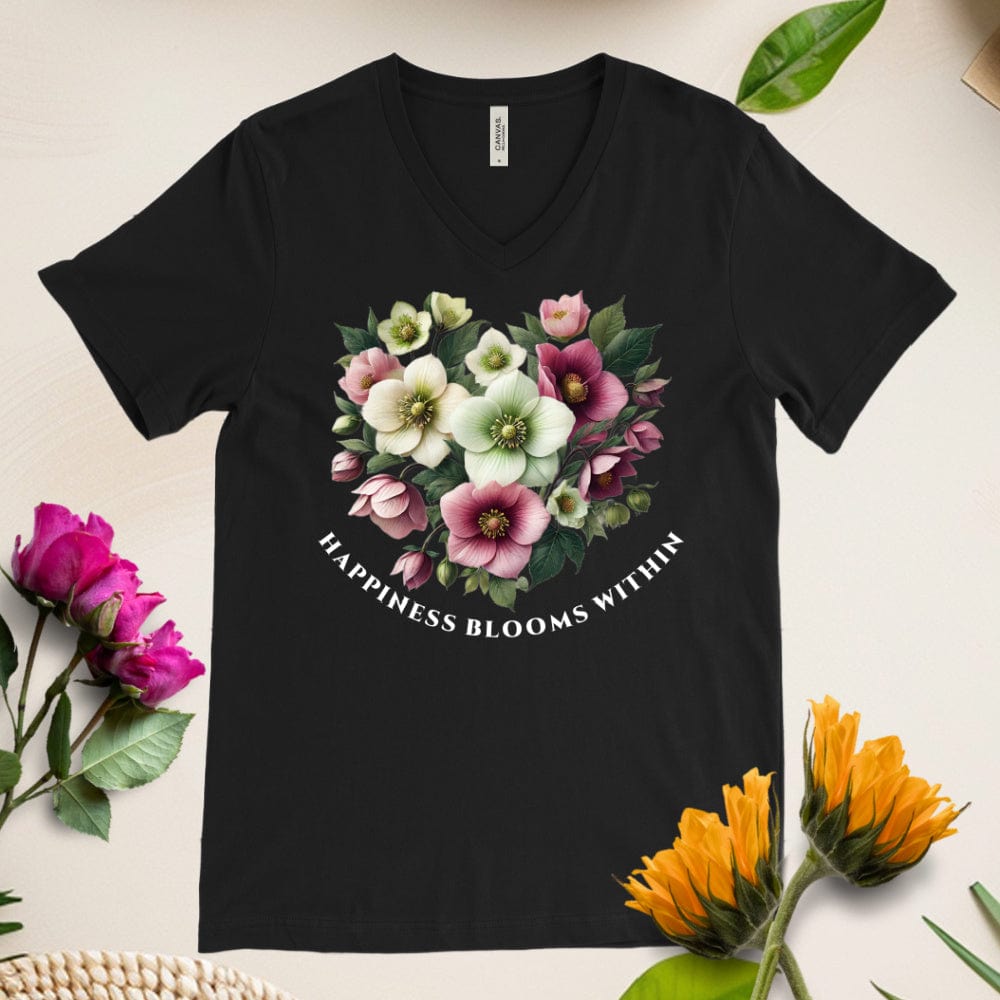 Happiness Blooms Within V-Neck T-Shirt